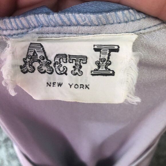 Vtg 70 Act I Blue Silver Blouson Disco Polyester Dress Medium Stretch 1/2 Sleeve - Picture 10 of 12